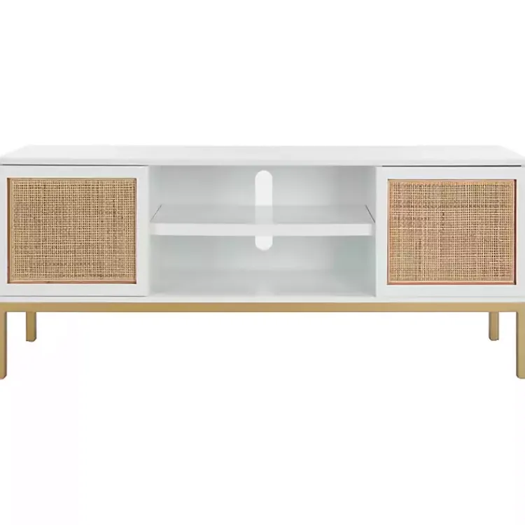 Kirklands Home and Gold Rattan Media Cabinet White Discount