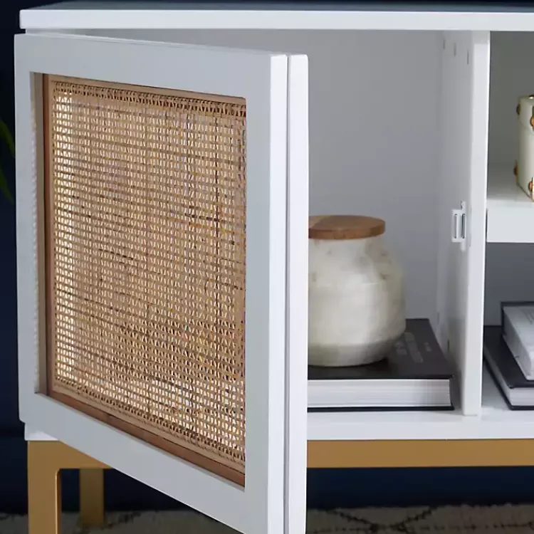 Kirklands Home and Gold Rattan Media Cabinet White Discount