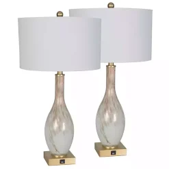 Kirklands Home and Gold Swirl Glass Table Lamps, Set of 2 White