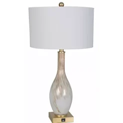 Kirklands Home and Gold Swirl Glass Table Lamps, Set of 2 White