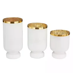 Candle Holders>Kirklands Home White and Golden Goblet 3-pc. Candle Holder Set