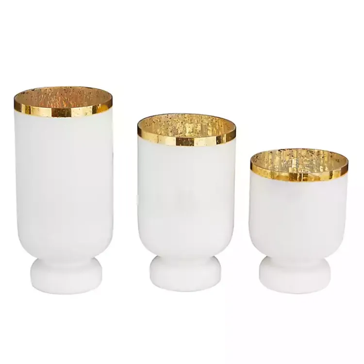 Candle Holders>Kirklands Home White and Golden Goblet 3-pc. Candle Holder Set