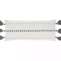 Pillows>Kirklands Home White and Gray Braided Stripe Lumbar Pillow