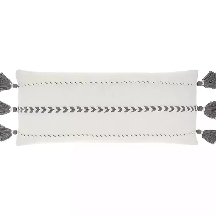 Pillows>Kirklands Home White and Gray Braided Stripe Lumbar Pillow