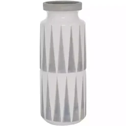Vases>Kirklands Home White and Gray Geometric Triangle Vase, 17 in.