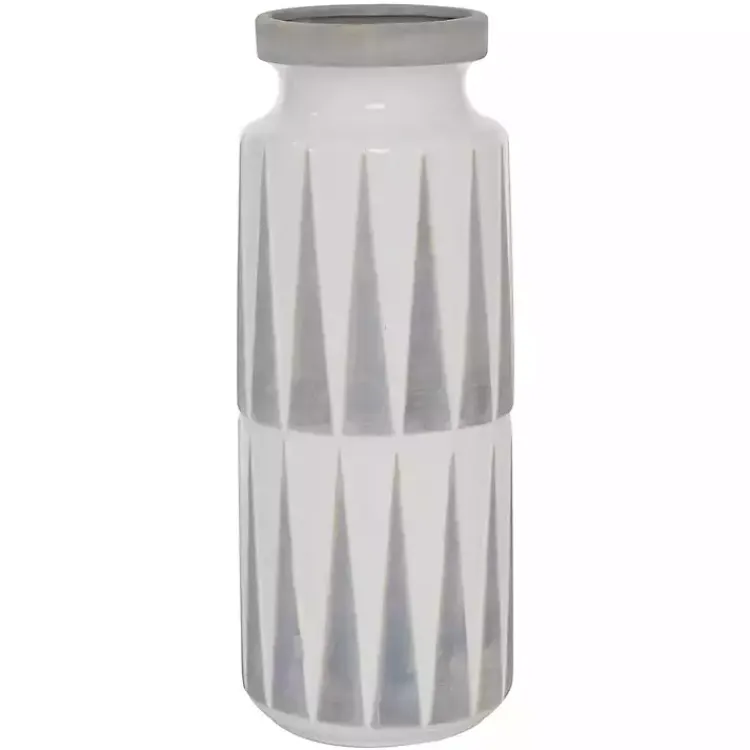 Vases>Kirklands Home White and Gray Geometric Triangle Vase, 17 in.