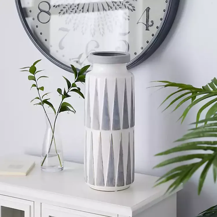 Vases>Kirklands Home White and Gray Geometric Triangle Vase, 17 in.