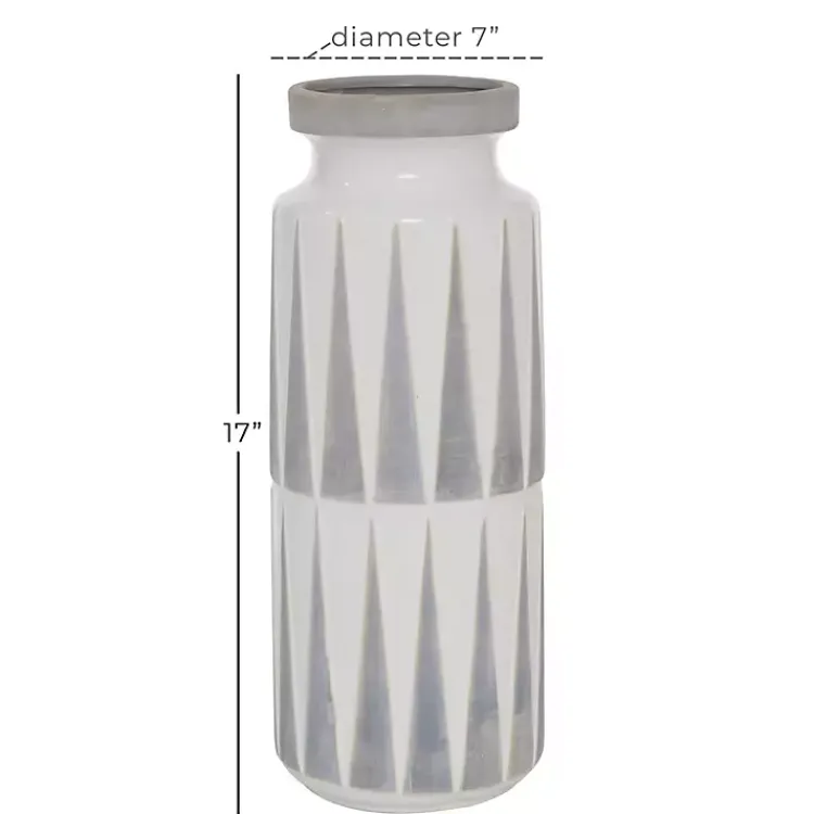 Vases>Kirklands Home White and Gray Geometric Triangle Vase, 17 in.