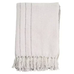 Blankets & Throws>Kirklands Home and Gray Striped and Fringe Throw Blanket White