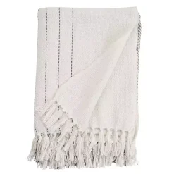 Blankets & Throws>Kirklands Home and Gray Striped and Fringe Throw Blanket White