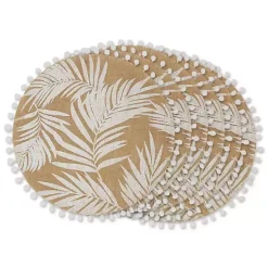 Kirklands Home White and Natural Fern Round Placemats, Set of 6 New
