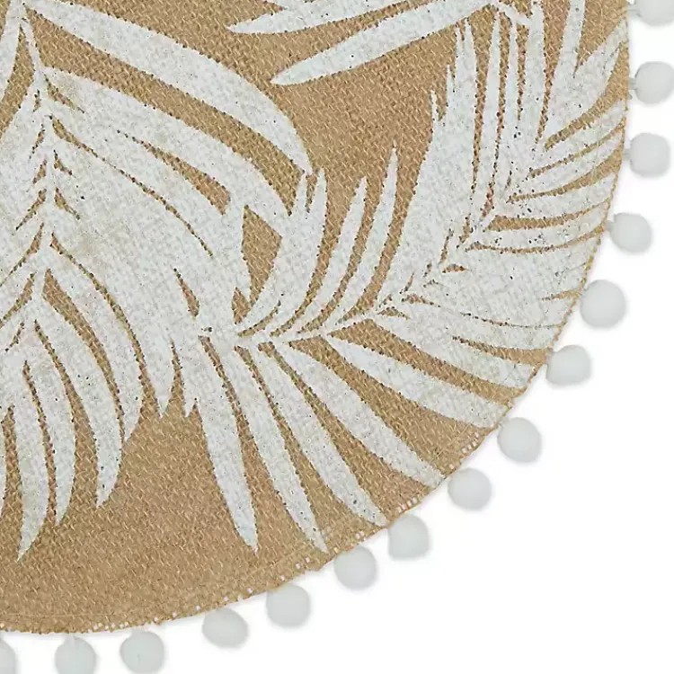 Kirklands Home White and Natural Fern Round Placemats, Set of 6 New