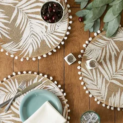 Kirklands Home White and Natural Fern Round Placemats, Set of 6 New