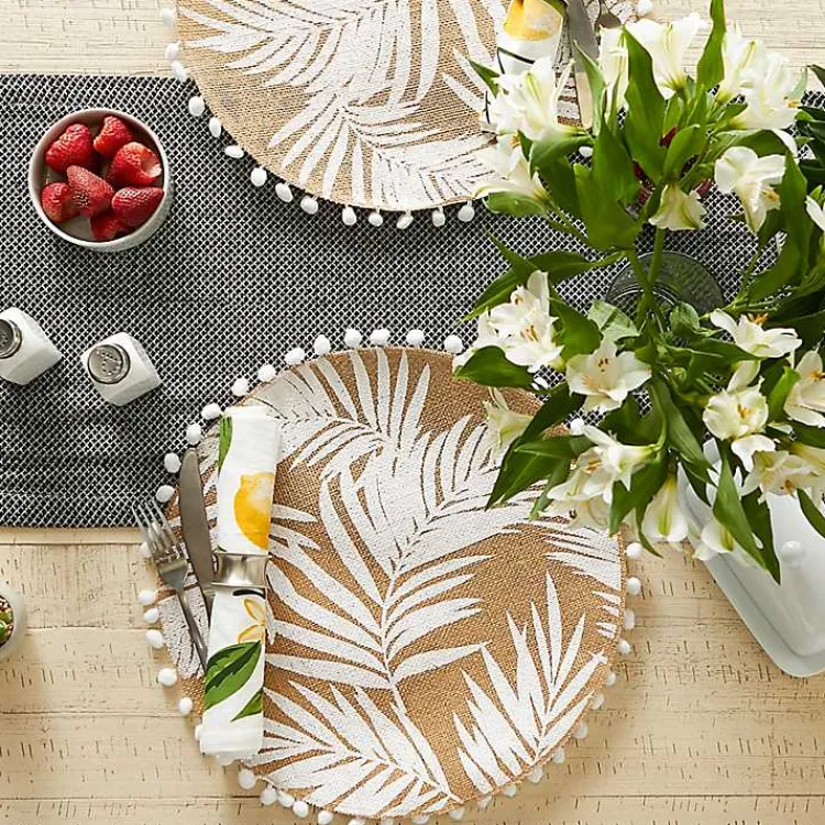 Kirklands Home White and Natural Fern Round Placemats, Set of 6 New