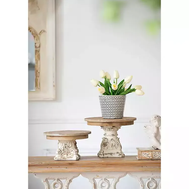 Decorative Trays>Kirklands Home White and Natural Round Plate Stand
