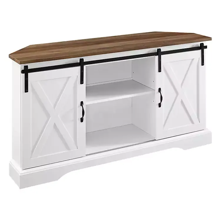Kirklands Home and Natural Sliding Barn Door TV Stand White Clearance