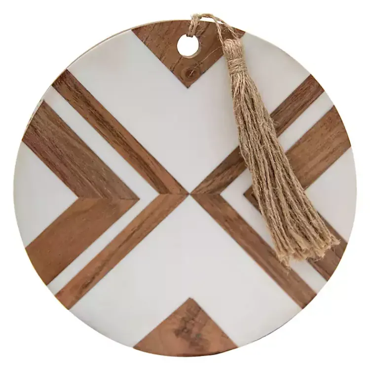 Kirklands Home White and Natural Wood Geometric Cutting Board Best