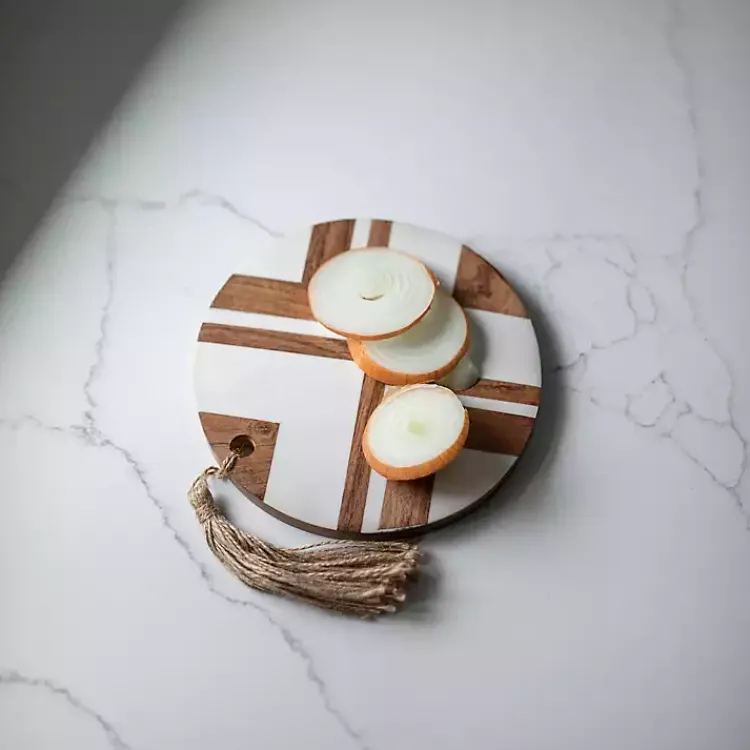 Kirklands Home White and Natural Wood Geometric Cutting Board Best