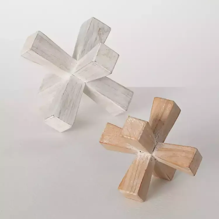 Statues & Figurines>Kirklands Home White and Natural Wood Jack Sculptures, Set of 2