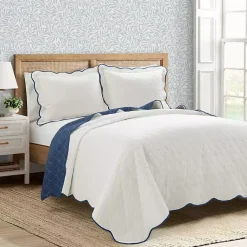 Kirklands Home White and Navy Scallop 3-pc. Full/Queen Quilt Set Hot