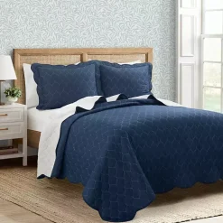 Kirklands Home White and Navy Scallop 3-pc. King Quilt Set Sale