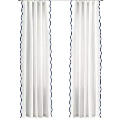 Kirklands Home White and Navy Scalloped Curtain Panel Set, 84 in. Sale