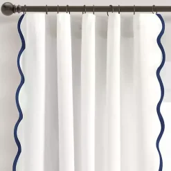Kirklands Home White and Navy Scalloped Curtain Panel Set, 84 in. Sale
