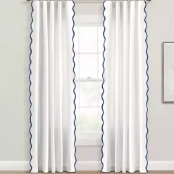 Kirklands Home White and Navy Scalloped Curtain Panel Set, 84 in. Sale
