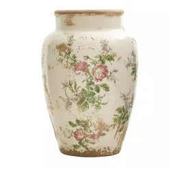 Vases>Kirklands Home White and Pink Floral Ceramic Vase