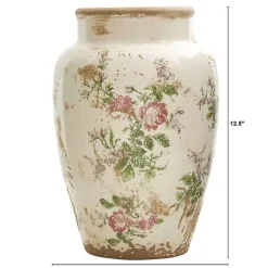 Vases>Kirklands Home White and Pink Floral Ceramic Vase