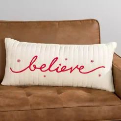 Pillows>Kirklands Home and Red Believe Lumbar Pillow White
