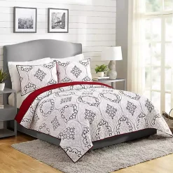 Kirklands Home White and Red Pattern 3-pc. King Quilt Set Online