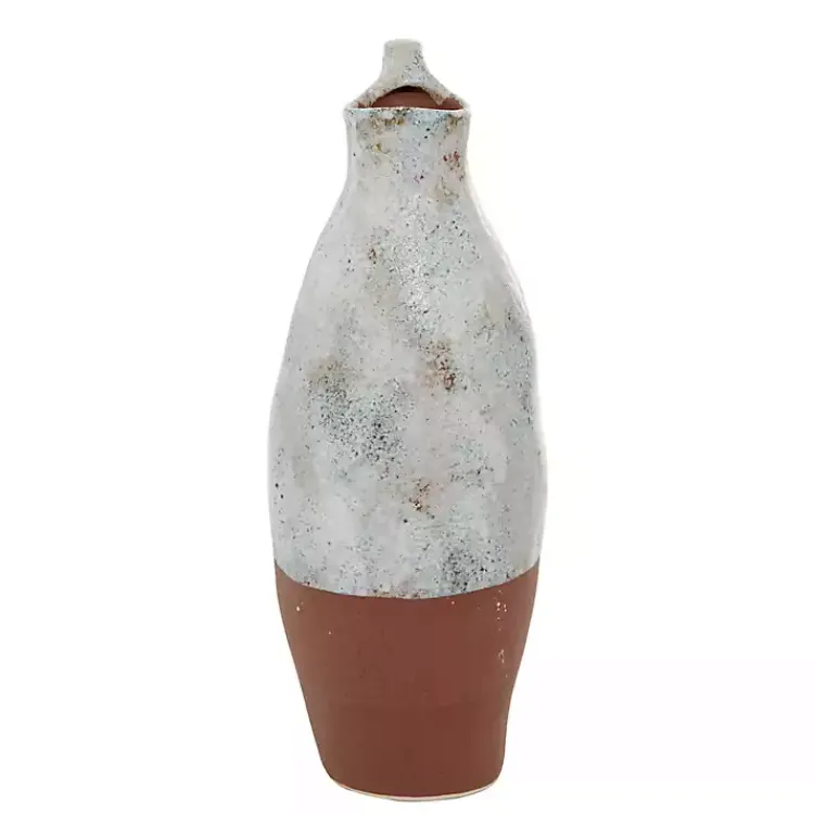 Vases>Kirklands Home White and Rust Brown Ceramic Vase, 14 in.