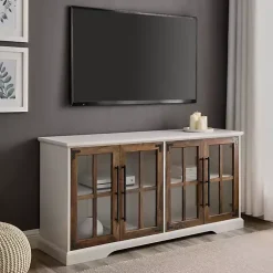 Kirklands Home and Rustic Oak Glass Door TV Stand White Hot