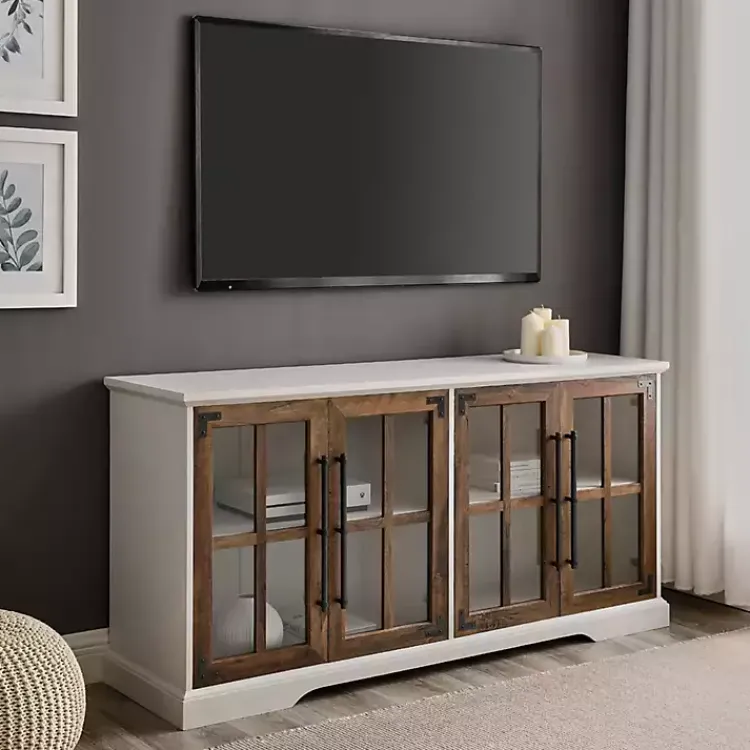 Kirklands Home and Rustic Oak Glass Door TV Stand White Hot