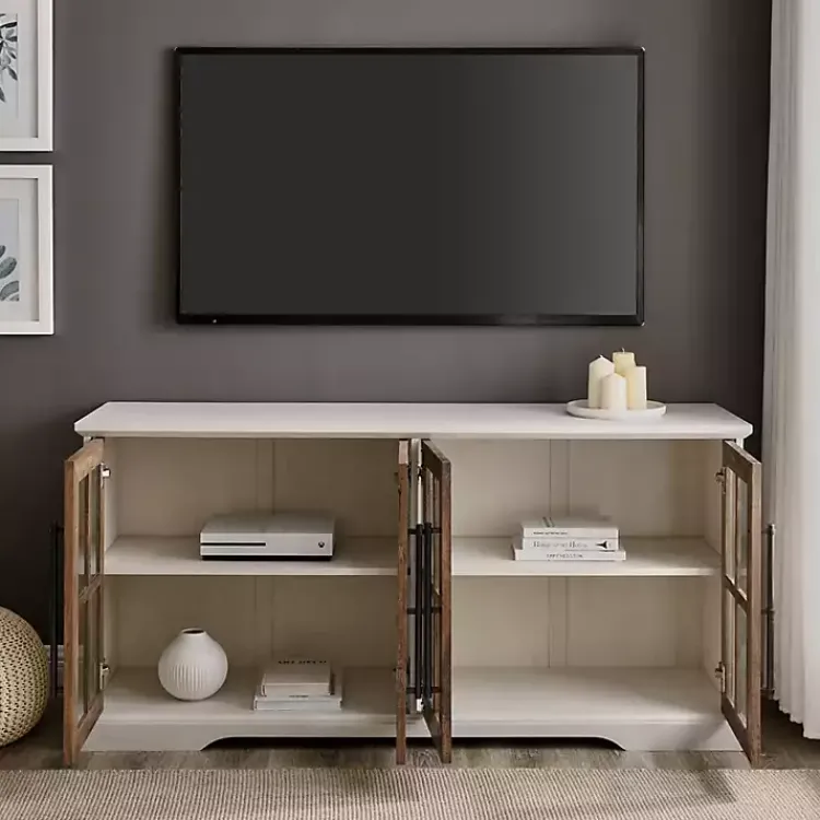 Kirklands Home and Rustic Oak Glass Door TV Stand White Hot