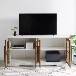 Kirklands Home and Rustic Oak Glass Door TV Stand White Hot
