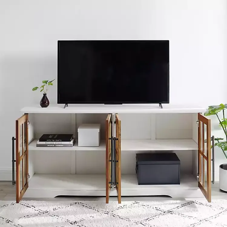 Kirklands Home and Rustic Oak Glass Door TV Stand White Hot