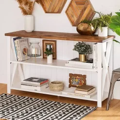 Kirklands Home White and Rustic Oak Wood Farmhouse Console Table