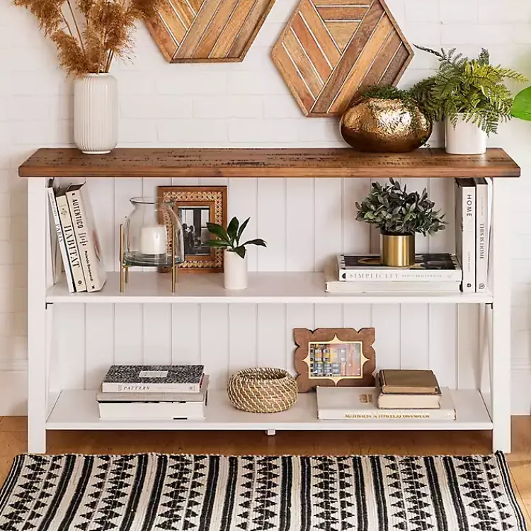 Kirklands Home White and Rustic Oak Wood Farmhouse Console Table