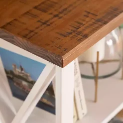 Kirklands Home White and Rustic Oak Wood Farmhouse Console Table