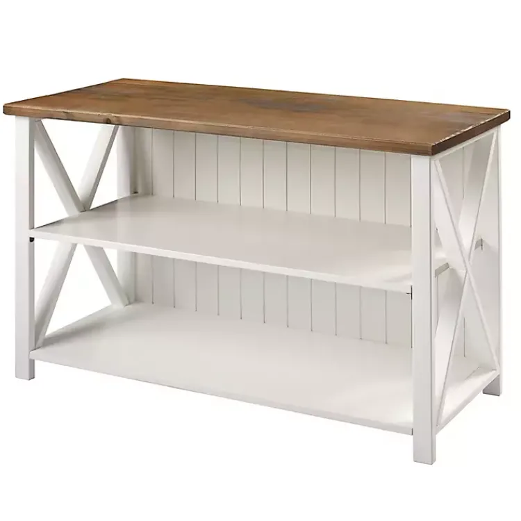 Kirklands Home White and Rustic Oak Wood Farmhouse Console Table