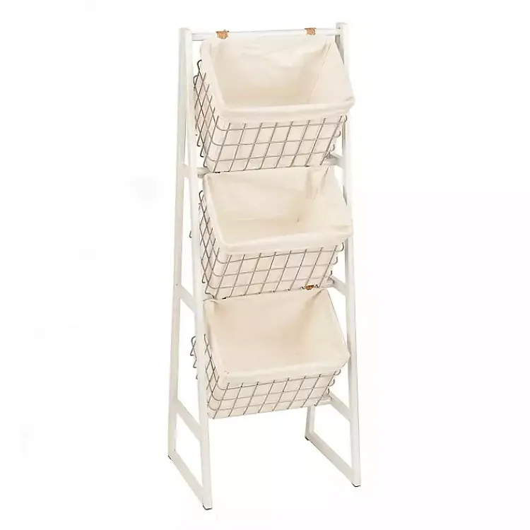 Baskets & Boxes>Kirklands Home White and Silver Basket Tower