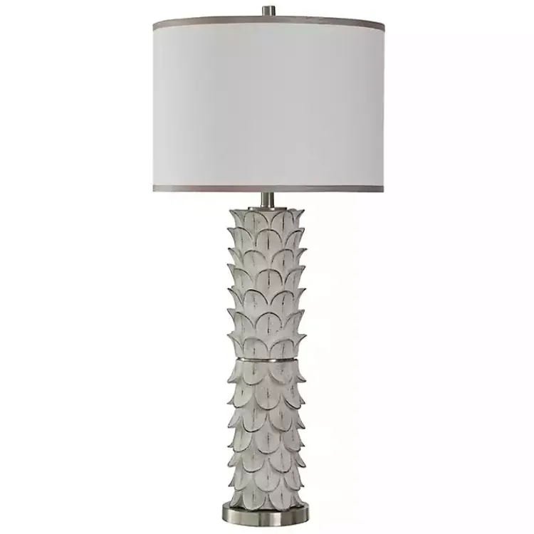 Kirklands Home White and Silver Carved Tallulah Buffet Lamp Best