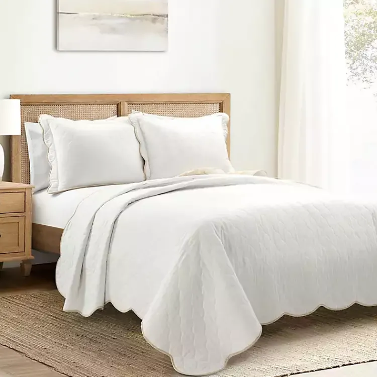 Kirklands Home White and Tan Scallop 3-pc. King Quilt Set Discount