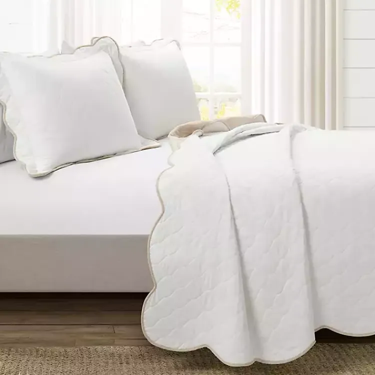Kirklands Home White and Tan Scallop 3-pc. King Quilt Set Discount