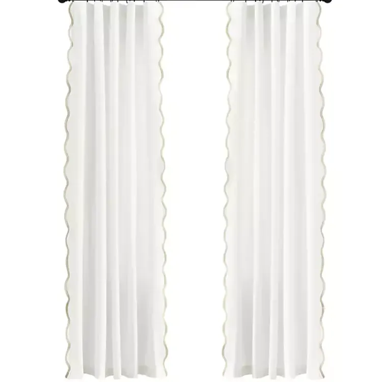 Kirklands Home White and Tan Scalloped Curtain Panel Set, 84 in. Sale