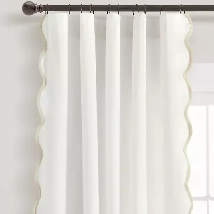 Kirklands Home White and Tan Scalloped Curtain Panel Set, 84 in. Sale