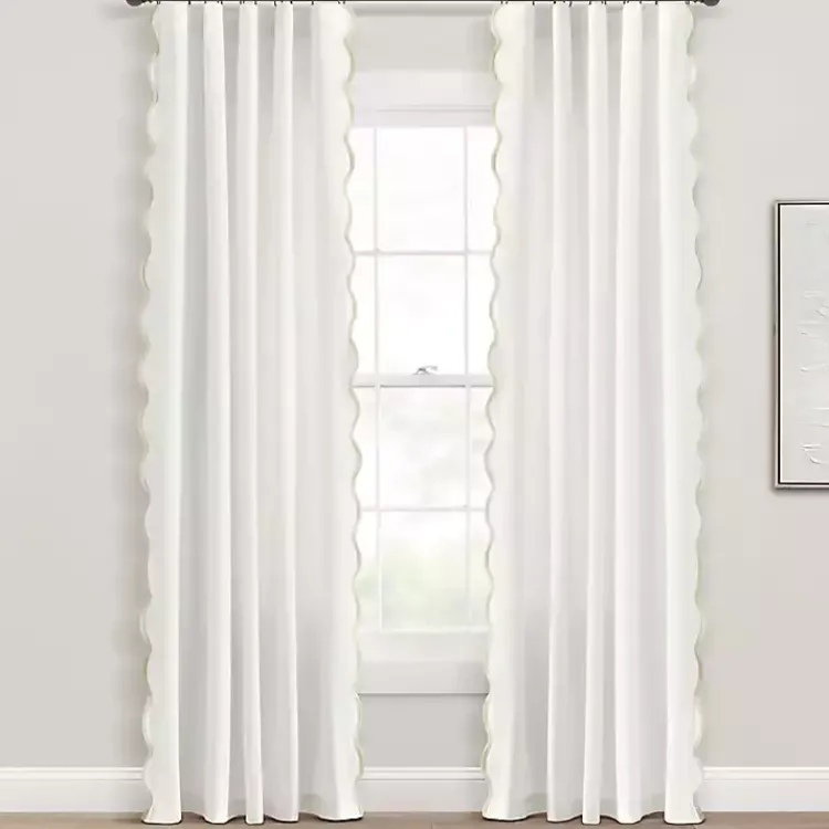 Kirklands Home White and Tan Scalloped Curtain Panel Set, 84 in. Sale