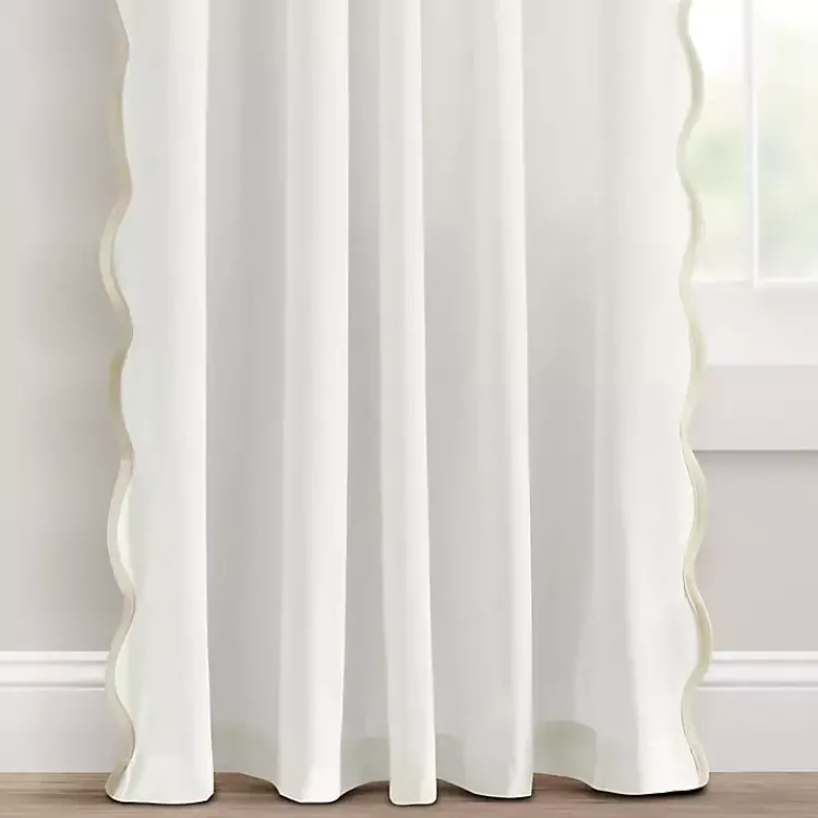 Kirklands Home White and Tan Scalloped Curtain Panel Set, 84 in. Sale
